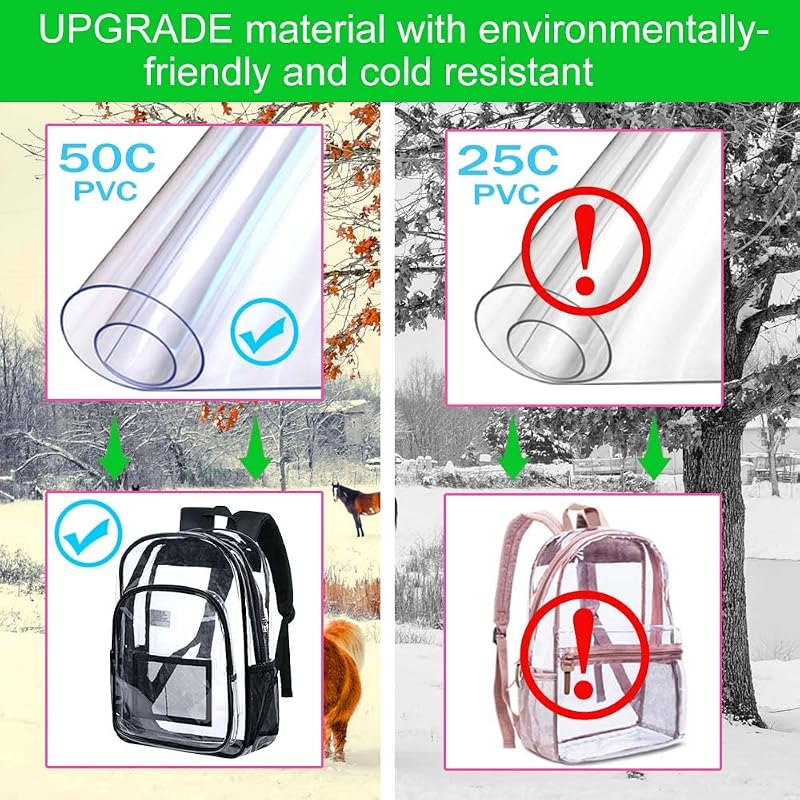 Clear Backpack 16x12x5 - Heavy Duty See-Through School/ Stadium Backpack - Black Variation Included