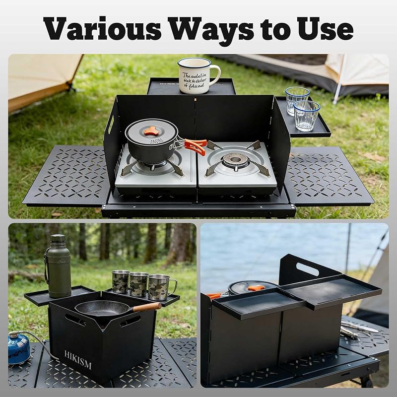 Wind Screen for 2-Burner Camp Stove - 59cm/23in, Black, Folding Steel Windscreen