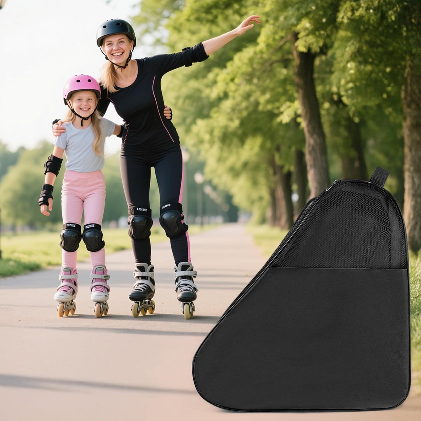 Ice Skate Bag, Large Capacity Roller Skate Bag for Both Kids and Adults, Breathable Figure Skating Bag with Adjustable Shoulder Strap Fit for Roller, Ice, Inline Skates