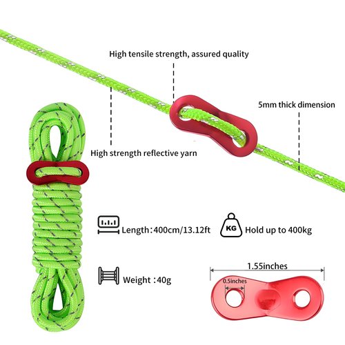 CONBOLA 6 Pack 5 mm Guy Lines Ultralight Tent Cords with Aluminum Adjuster Tensioner Outdoor Camping Guylines Ropes for Tent Tarp, Canopy Shelter, Climbing, Hiking Backpacking Gear