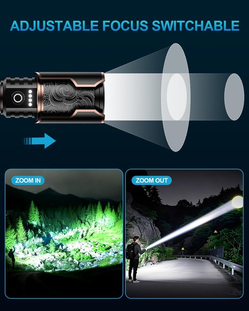 VOLISABER Flashlight 3000 High Lumens with Ignition Lens, Rechargeable Super Bright Zoomable LED Flash Light, 6 Modes Waterproof Handheld Powerful Tactical Flashlights for Camping Essentials Emergency
