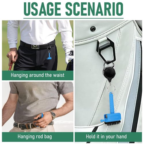 Mini Golf Club Brush with Retractable Clip Hard to snag on Bag Easy to Carry Save More Space Must Have Golf Accessories A Warm Golf Gift Suit for Kids/Men/Women/Elders (Blue)