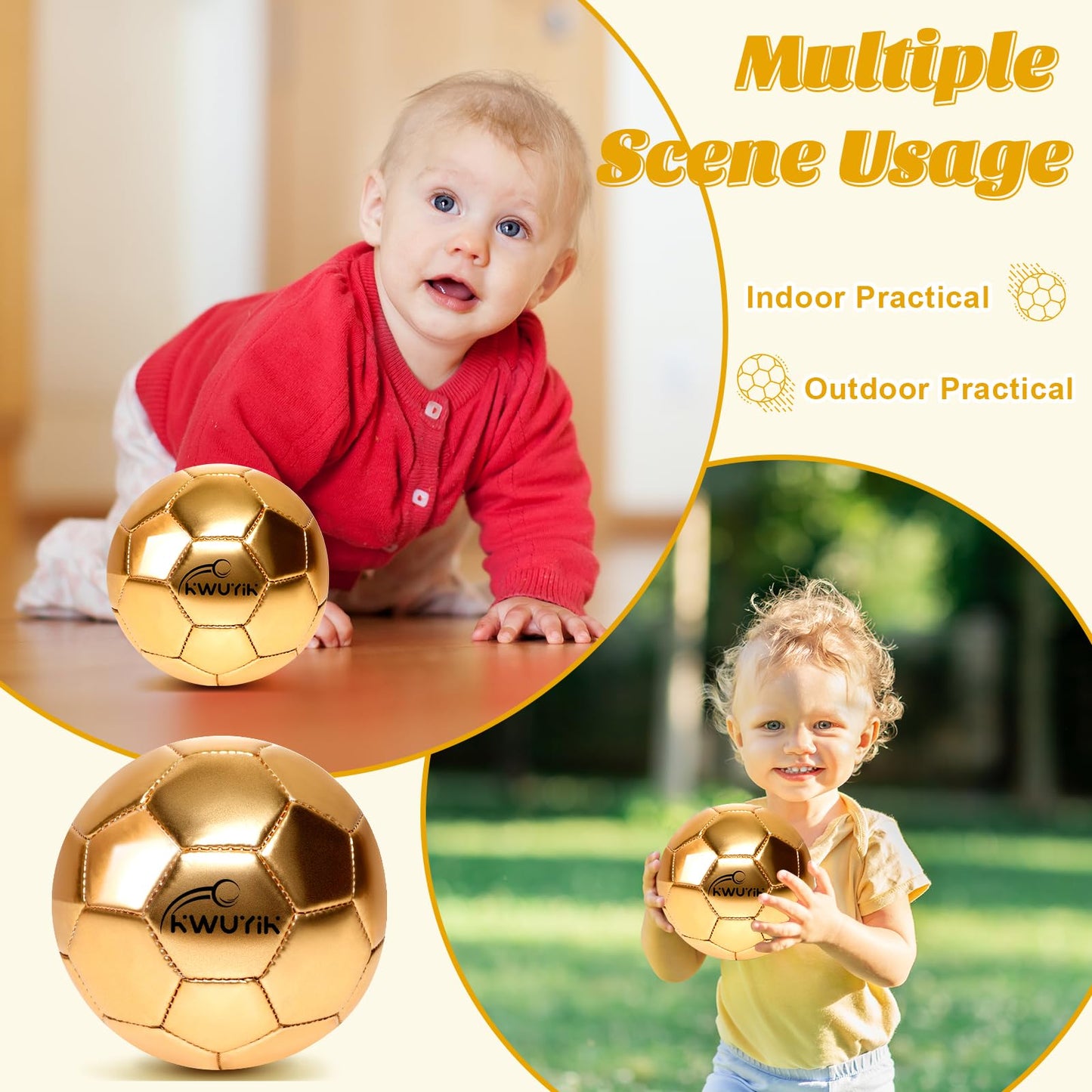 4Pcs Soccer Goals Set 2Pcs Soccer Nets 2x1.5ft 1Pcs Ball 1Pcs Pump Indoor Soccer Nets for Kids with Size 2 Toddler Soccer Ball Foldable Net with Pump Pink Purple for Children Boys Girls (Gold)