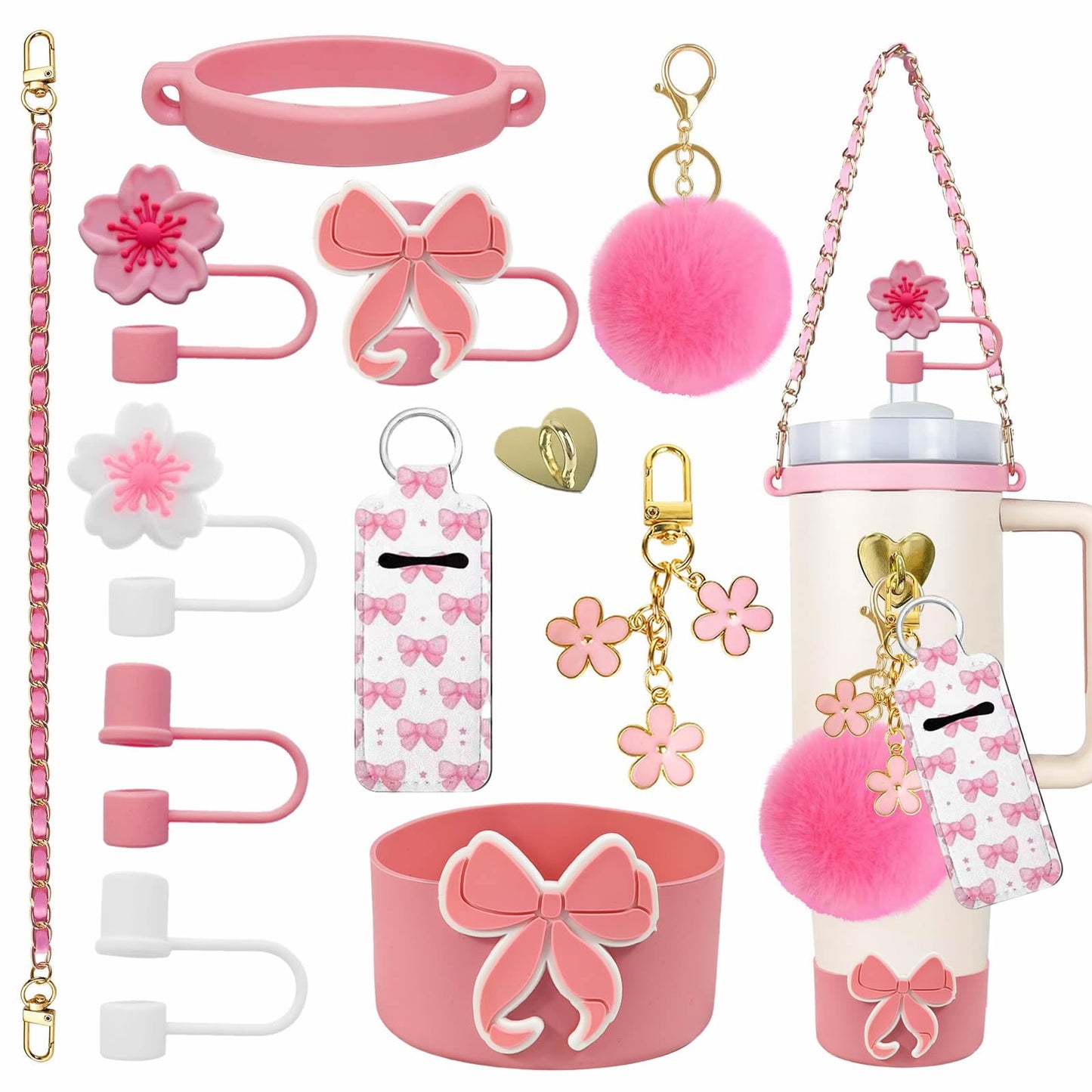 RNFVJH Accessories Set for Stanley Cup Boot Strap Lip Charms Pink
