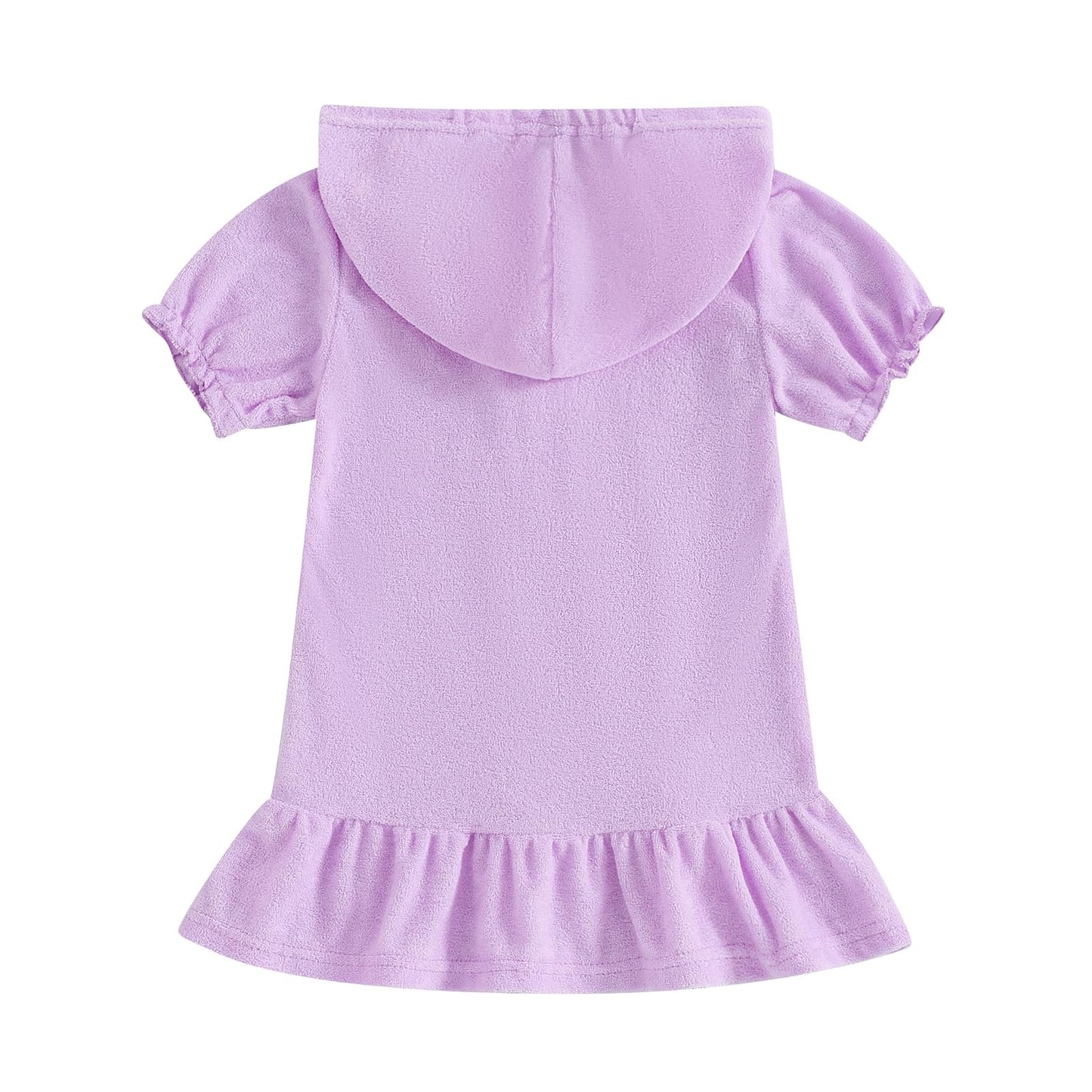 Girls Hooded Terry Cover Up Swimsuit Zipper Swim Dress Short Sleeve Ruffle Coverups Bathing Suit Swimwear (Purple, 7-8 Years)