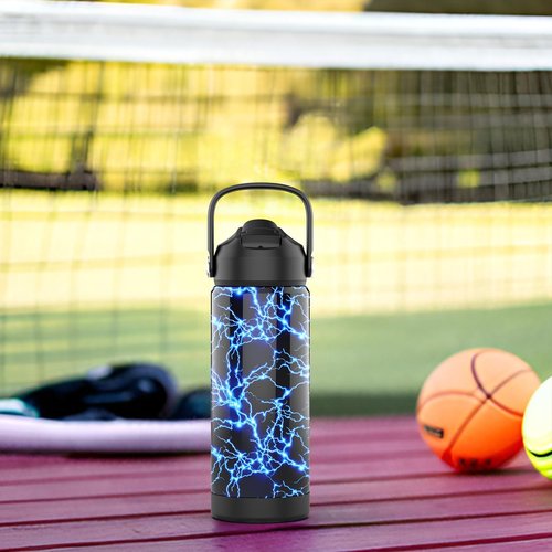 Boys Water Bottle with Straw,18 oz Kids Insulated Cups with Stainless Steel Leak Proof for School,Sport&Travel（Lightning）