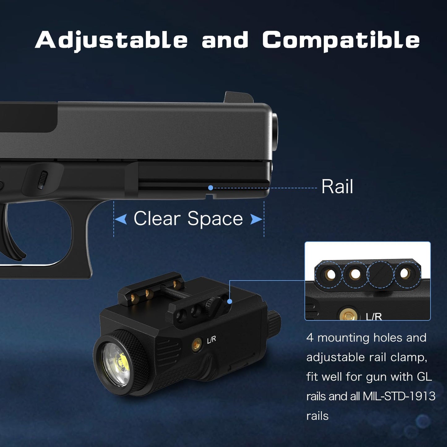 Laser Light Combo for Pistol Rifle- 800 Lumens Laser Beam and Flashlight for Handgun with Picatinny 1913 Rail, Tactical Flash Light Blue Gun Beam Laser Light Combo, USB C Rechargeable 500mAh Battery