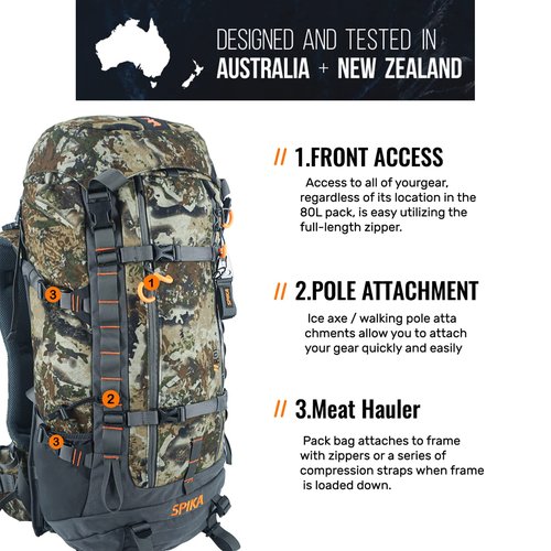 SPIKA Hunting Backpack Internal Frame for Men Waterproof Hunting Pack Camouflage with Rifle Holder Extendable 80L Capacity