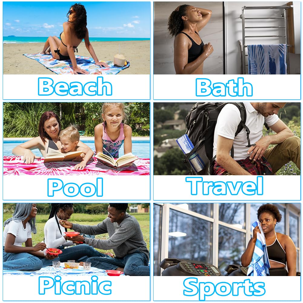 Widdonen Microfiber Beach Towel,Compact 2 Pack-71x32 Inch with Bag Travel