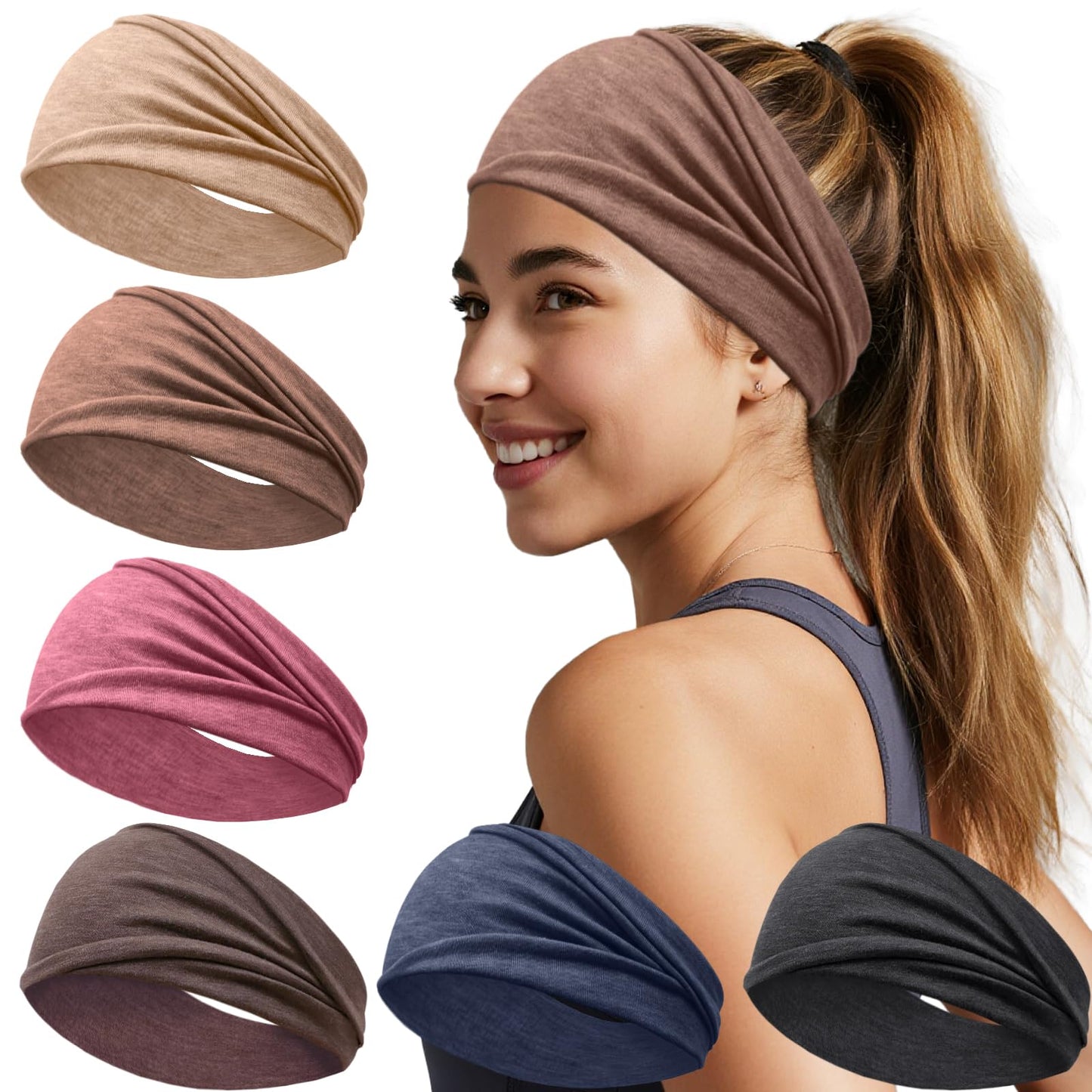 IMYORT 6 Pack Wide Headbands for Women - No Slip Hair Bands for Sports Yoga Workout Running Daily Use, Soft Stretchy Elastic Sweat Wicking Head Wraps Hair Accessories