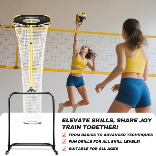 Volleyball Setter Training Net, Volleyball Training Equipment with 5 Adjustable Heights (4.6-10 FT), Serve Trainer Equipment with 7 Angles for Serving, Spiking & Setting Drills