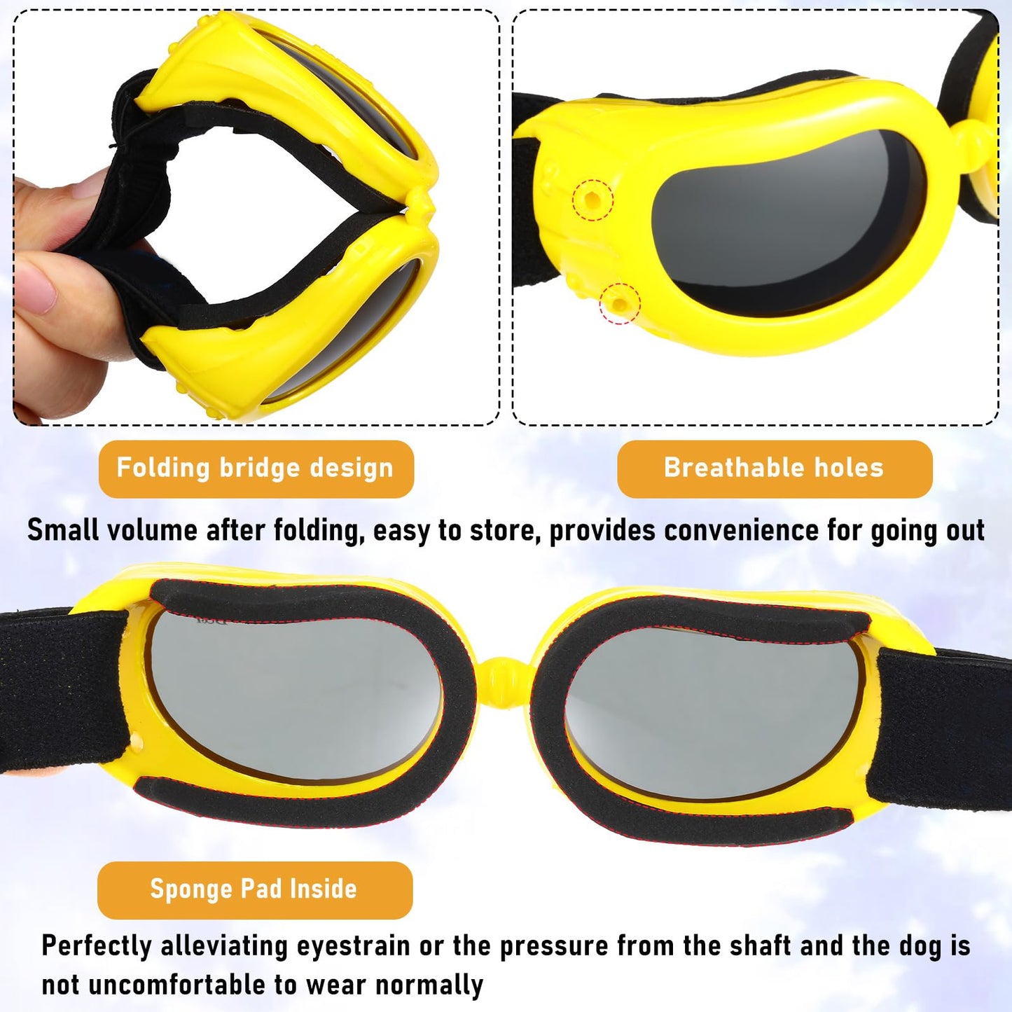 Frienda Dog Helmet and Goggles, UV Protection Doggy Sunglasses and 4 Inch Padded Puppy Motorcycle Helmet Adorable Dog Goggles with Adjustable Belt for Small Dogs Puppy Riding(Yellow,L)