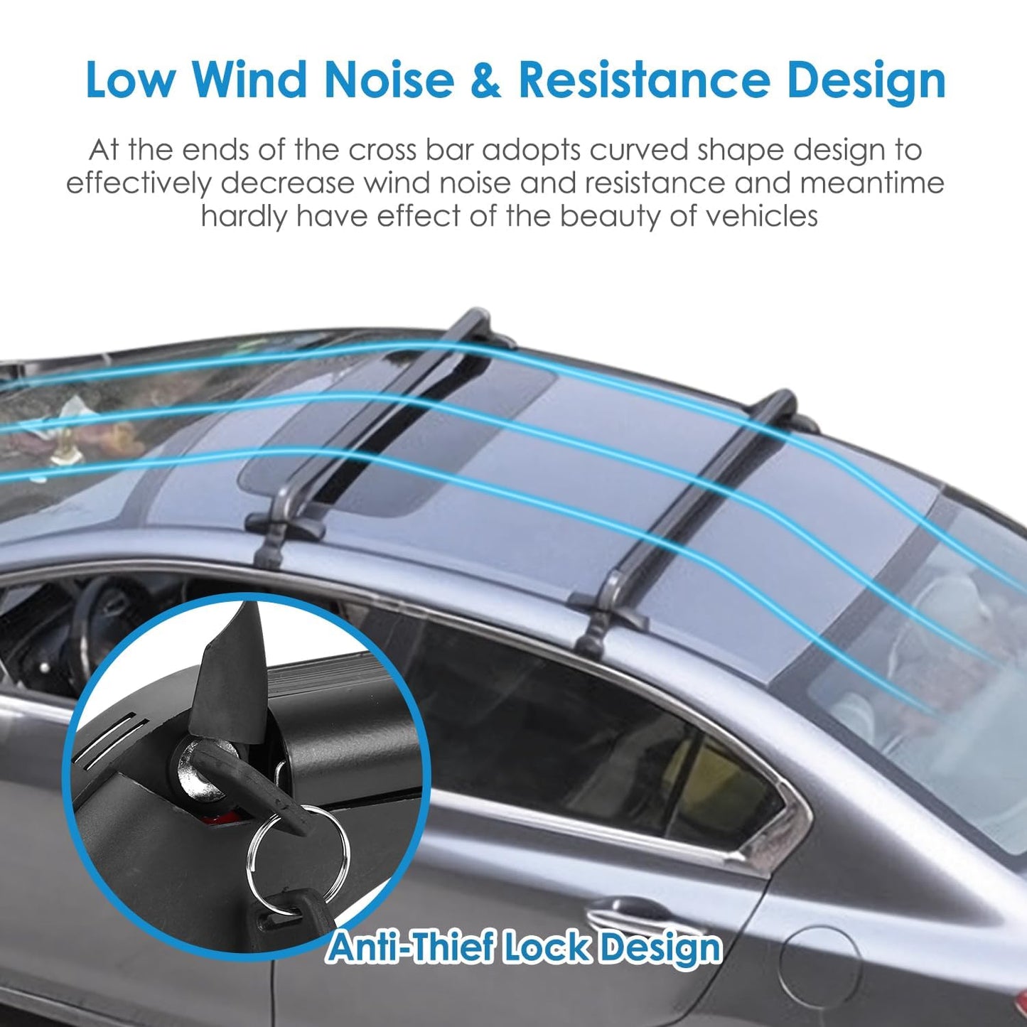 TeqHome Universal Roof Rack Cross Bars, 43-inch Aluminum Lockable Car Top Crossbars with Anti-Theft Lock, Adjustable Window Frame for Bare Roof Kayak Bike Rooftop Cargo Carrier Luggage 165 LBS Load