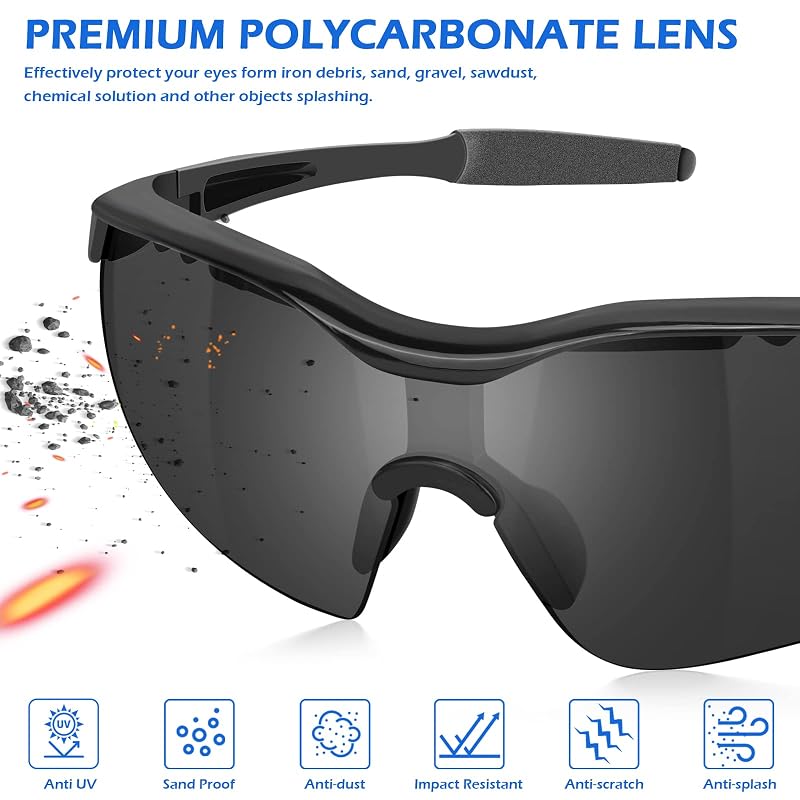 6 Pack Anti-Fog Safety Glasses – ANSI Z87+ Impact & Scratch Resistant, Grey Lens