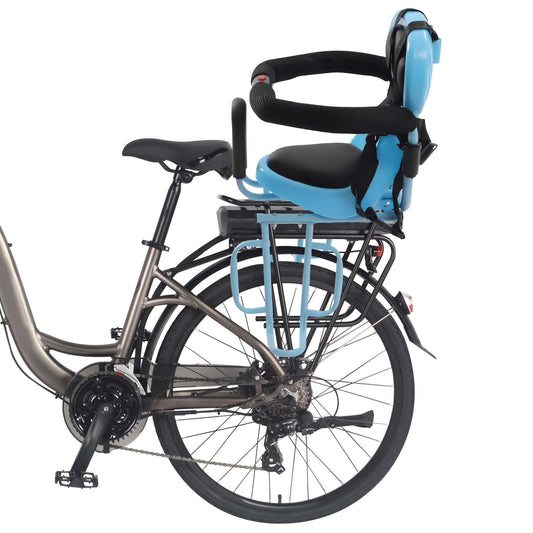 Kids Bike Seat Rear Mount Baby Bicycle Seat Cushion with Safety Belt & Footrest Brackets & U-shaped Guardrails,Toddler Child Saddle Seat Rear Safety Carrier Seat for Folding Bike,Mountain Bike (Blue)