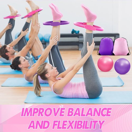 Poen Pilates Ring and Ball Set 30 Pcs Pilates Essentials Kit for Women with Yoga Balls Stretching Strap 8 Shape Resistance Bands Non Slip Socks Wristbands Gym Bags Exercise Equipment for Workout