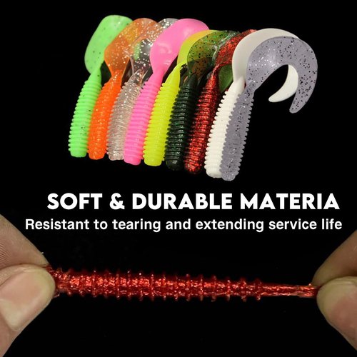 Eupheng Curly-Tail Swimbait Fishing Lure, Grub Saltwater Fishing Soft Bait Trailer, 2.3in/6cm, 2.7in/7cm Pack of 100PCS, for Bass Crappie Fishing