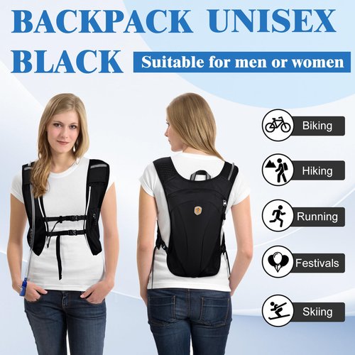 MIAOJIA Hydration Backpack with 2L Water Bladder Bag, Lightweight and Breathable Running Vest for Men, Adjustable Chest Straps Water Pack for Cycling Hiking Climbing Outdoor Rave for Women(Black)