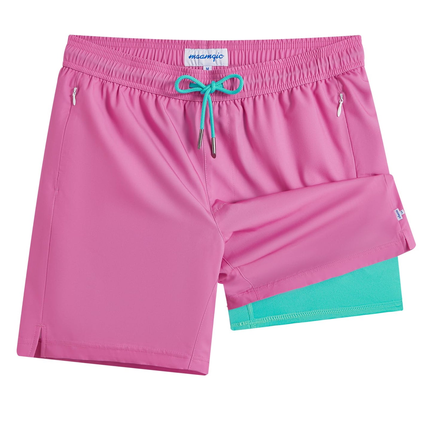 maamgic Mens Swim Trunks - Mens Bathing Suit with Compression Liner 7 Inch Quick Dry Fshion Stretch Zipper Pockets Swimwear Phlox Pink-Blue
