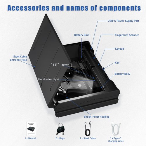 teentan Gun Safe, Biometric Gun Safe for Pistols - Quick-Access Handgun Safe with Fingerprint & Digital Keypad | Fits 2 Pistols | Silent Mode, Heavy-Duty Steel for Home, Nightstand, Car, and Bedside