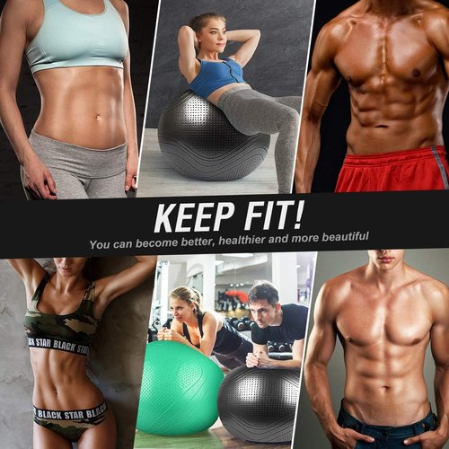 Gruper Yoga Ball, 55-75cm Extra Thick Exercise Ball for Workout Fitness Balance, Anti Burst Chair for Home and Office Desk,Includes Hand Pump & Workout Guide Access (Black, 26 inch (65cm),L)