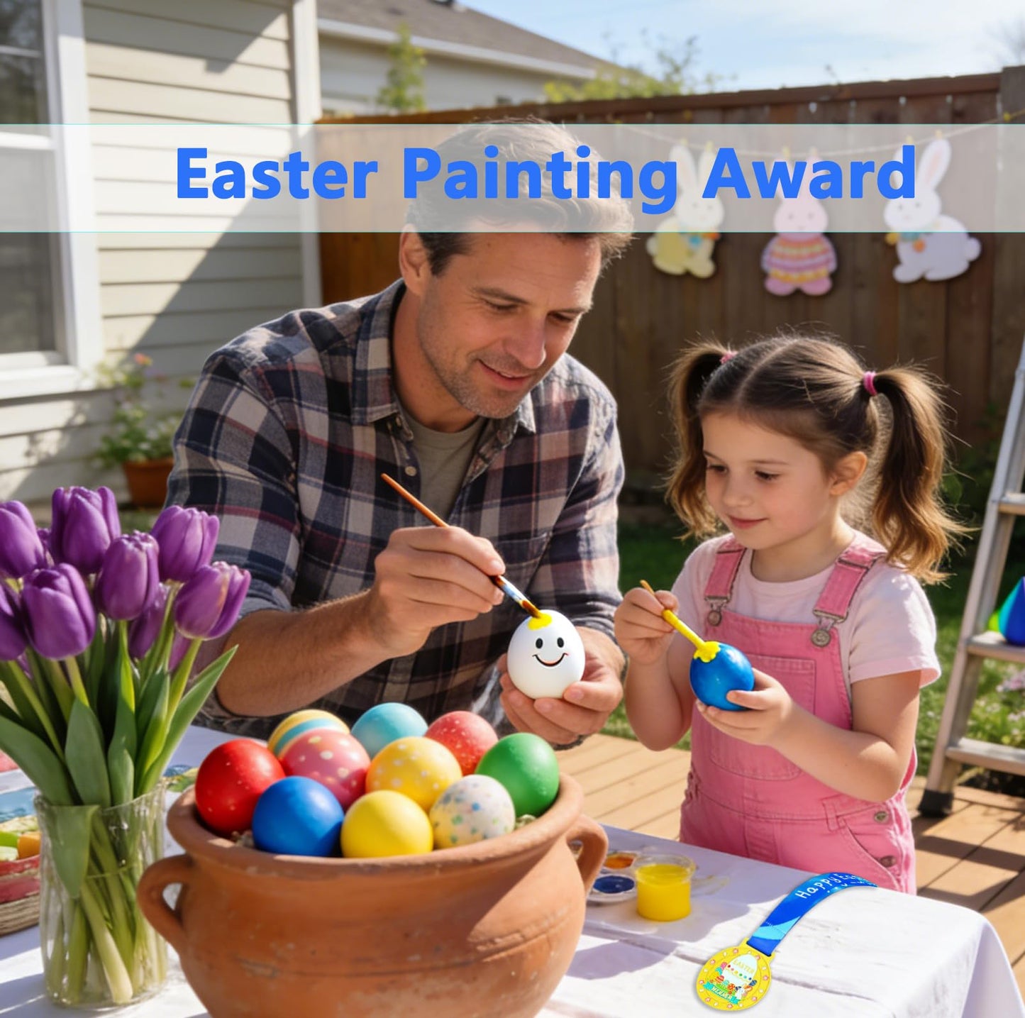 NyShineo Easter Medal for Egg Hunt Winner Awards, 2.56 Inch Metal Medals Reward Badges with Neck Ribbons, Treasure Hunt Champion Prizes, Party Favors Perfect for Easter Games Competitions