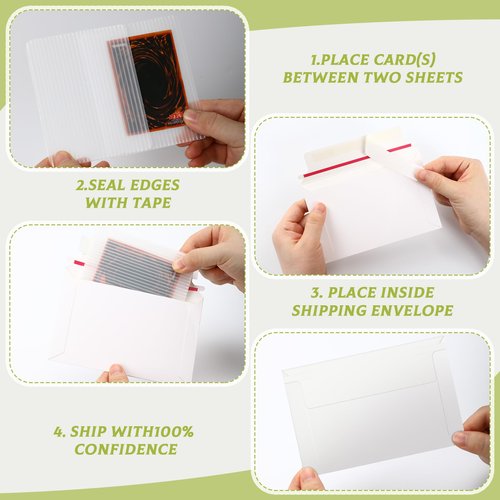 Faccito 200 Pcs Trading Card Shipping Set 4 x 6'' Trading Card Protector and Envelopes Bulk for Mailing, Additional Defend Supplies