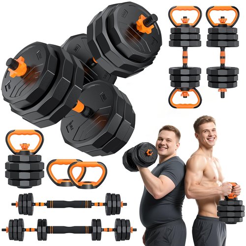 5-in-1 Adjustable Dumbbells, 88lbs Free Weights Set with Connector, Used as Kettlebells, Barbell, Push up Stand, Standard 1" Plates, Fitness Exercises for Home Gym Suitable Women/Men