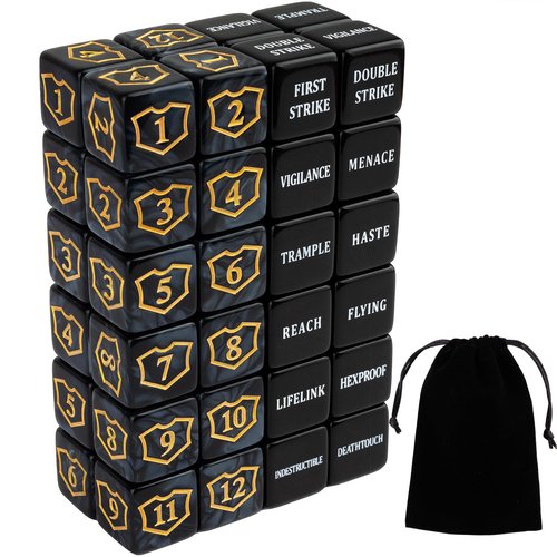 48 Pcs Abilities Keywords Counter Dice Black Shield MTG Dice Counters Bulk Buff Tokens D6 Dice Set for Magic The Gathering, MTG, TCG, Card Games Accessories