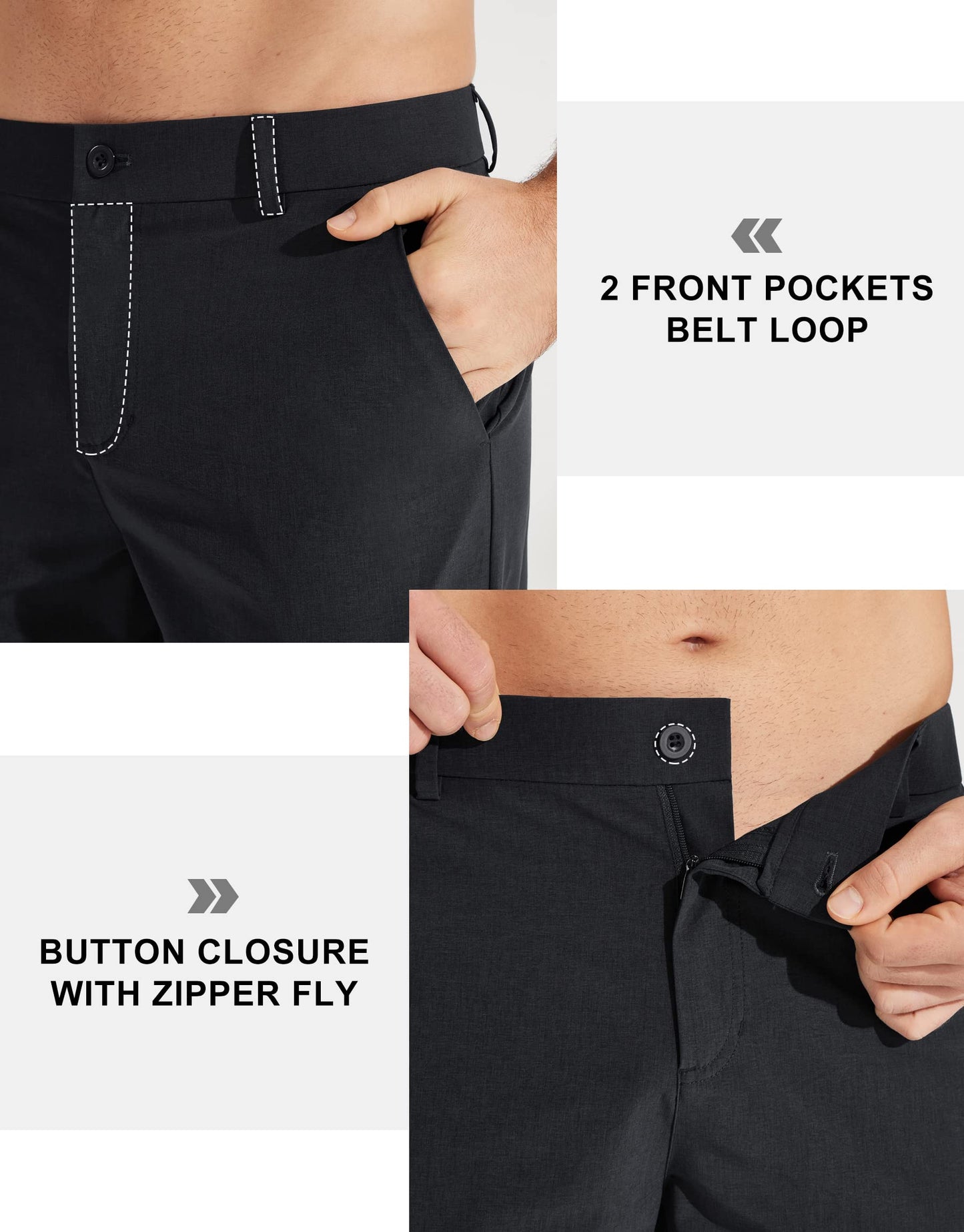 Libin Mens Golf Pants Stretch Work Dress Pants 30" Quick Dry Lightweight Business Casual Pant for Men Comfy Water Resistant, Black, 30W x 30L