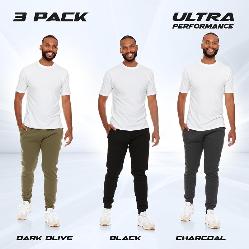 Ultra Performance Joggers for Men with Pockets - Black / Char / Dk Olive, Medium