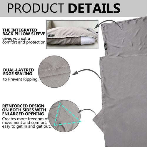 Frelaxy Ultralight Sleeping Bag Liner - Lighter & Compact, 3 Sizes Travel Sheets & Adult Sleep Sack, Comfy Breathable & Silky Soft for Backpacking, Hotel, Camping, Hostels (Gray, 27.5in x 84.6")