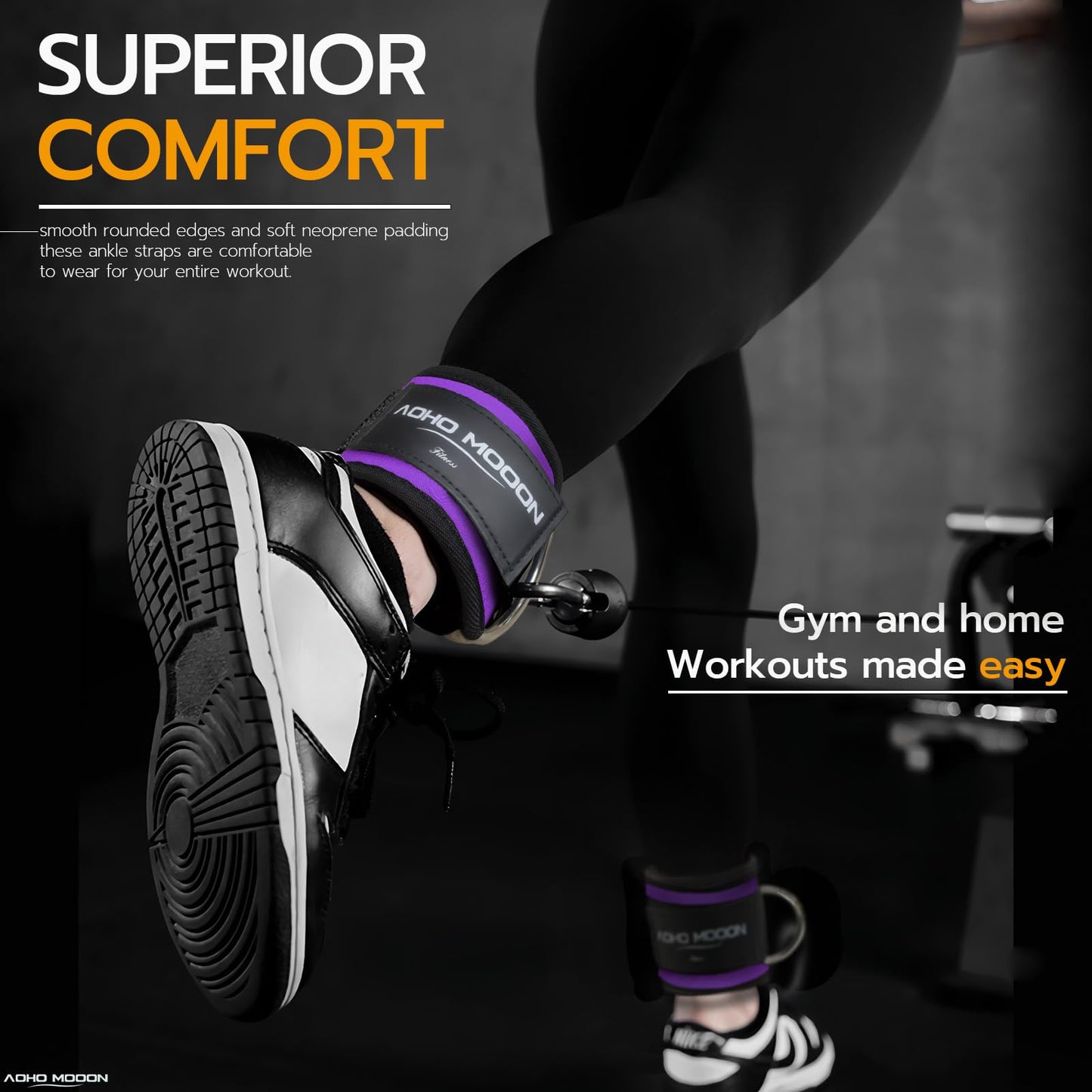 AOHO MOOON Comfortable Adjustable Ankle Straps for Cable Machines Women, Gym Workout Leg Strap, Ankle Cuffs for Glute Workouts, Foot Straps for Kickback, One Size Fit All(Single, Purple)