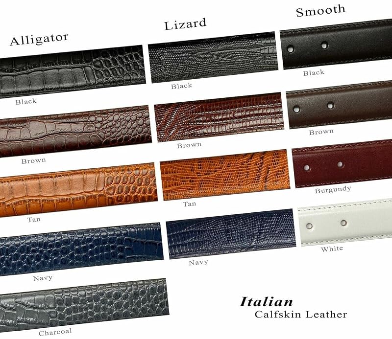 Genuine Full-Grain Cowhide Leather Dress Belt - 1-1/8" Wide, Alligator Brown+38 Variation