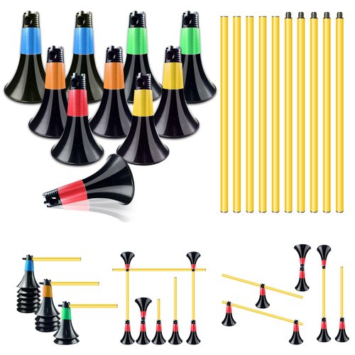 Double Opening Design Conical Obstacle Cones for Sports Training, 10pcs Cones and 10pcs Poles with Carry Bag, Basketball Training Cones for Football Basketball Speed Grab Drills and Training
