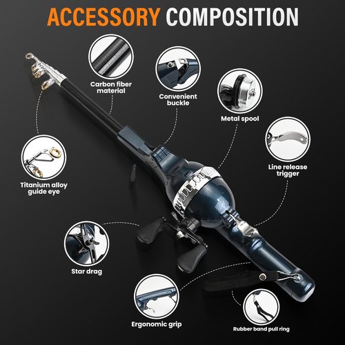 Fishing Pole Combo,4.3ft 2Pcs Telescopic Rods Set,Collapsible Carbon Fiber Fishing Rods Sea Saltwater Freshwater Kit Fishing Rod Reel Combos (Black 2set)