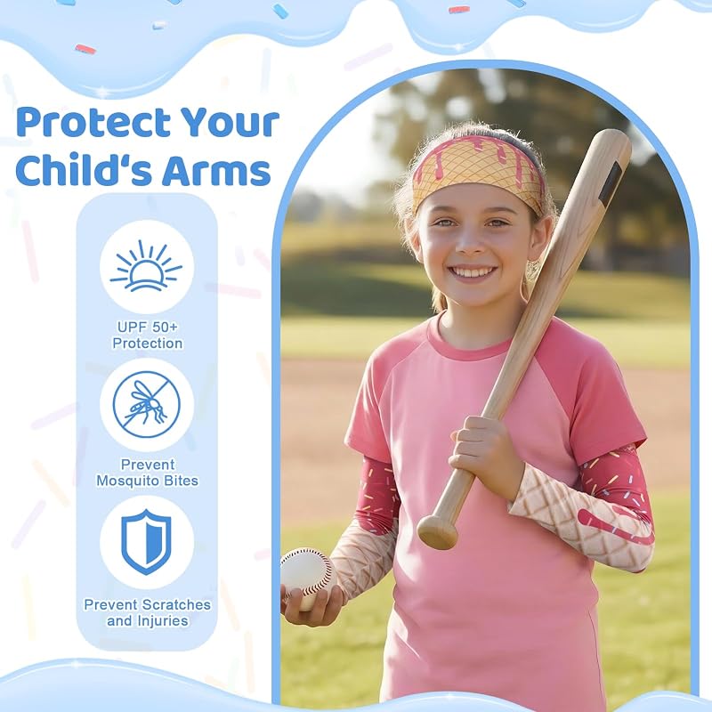 JATEBI Ice Cream Arm Sleeves & Headbands Set for Youth - Multicolor, Large
