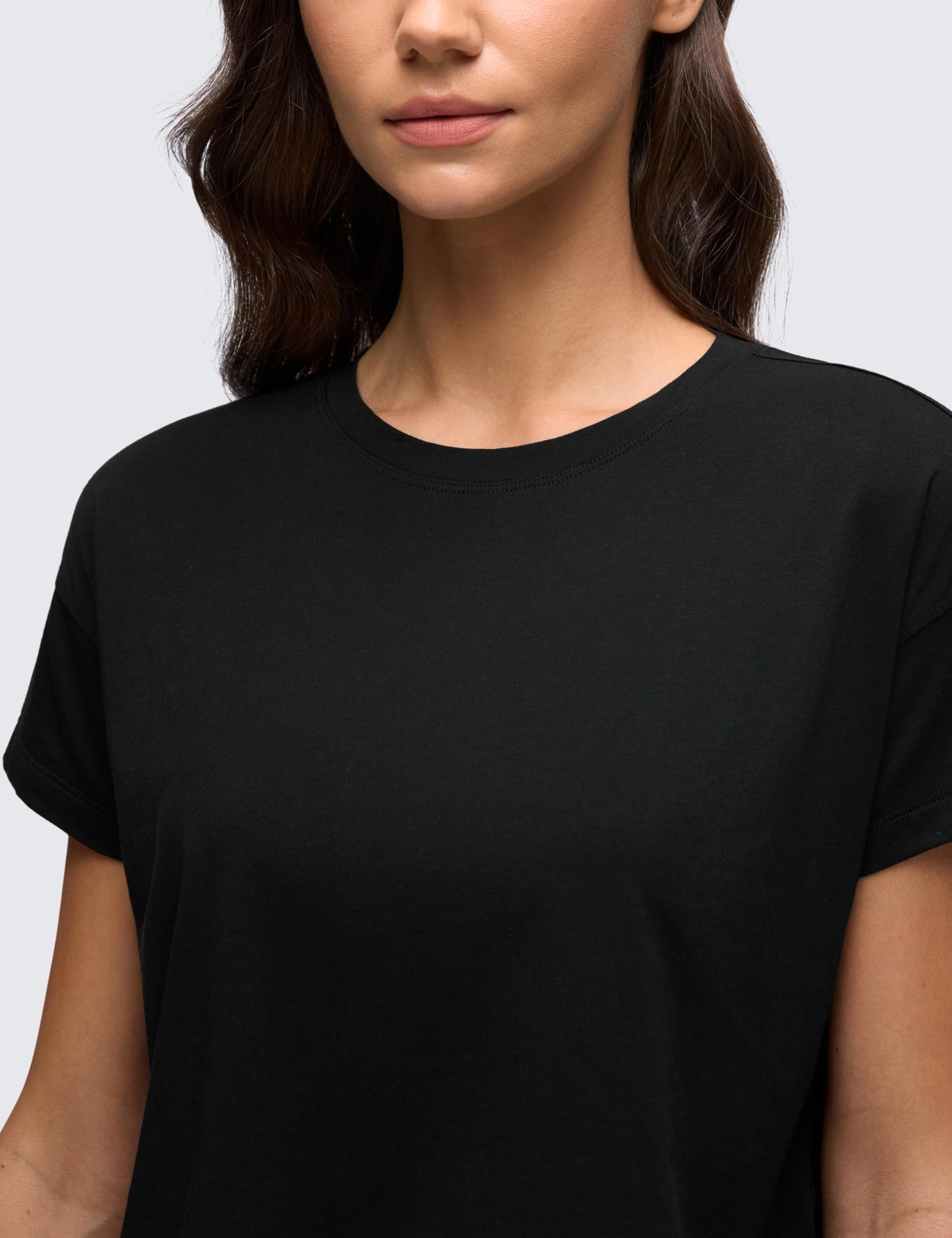 CRZ YOGA Pima Cotton Relaxed Crop T-Shirts for Women - Workout Athletic Gym Casual Short Sleeve Shirts Loose Crewneck Tops Black Medium