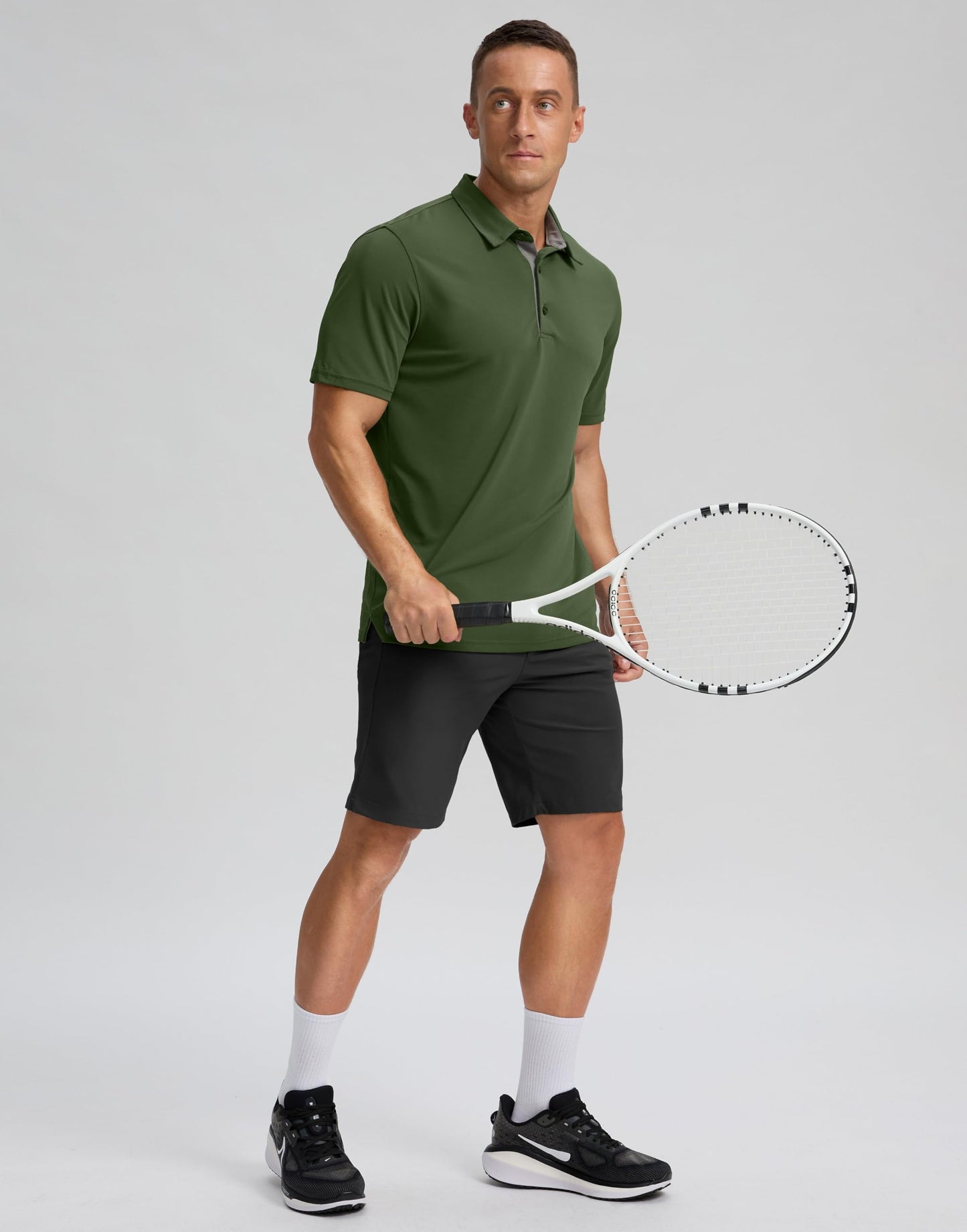 Men's Golf Shirts Dry Fit Moisture Wicking Performance Short Sleeve Collared Polo Shirts for Casual Tennis Bussiness (Dark Green, M)