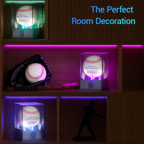 Leshein Baseball Display Case with Led Light, Light up Baseball Case for Display, Acrylic Baseball Holder Display Case, UV Protected Clear Baseball Stand Baseball Cube for Memorabilia Baseball Gifts