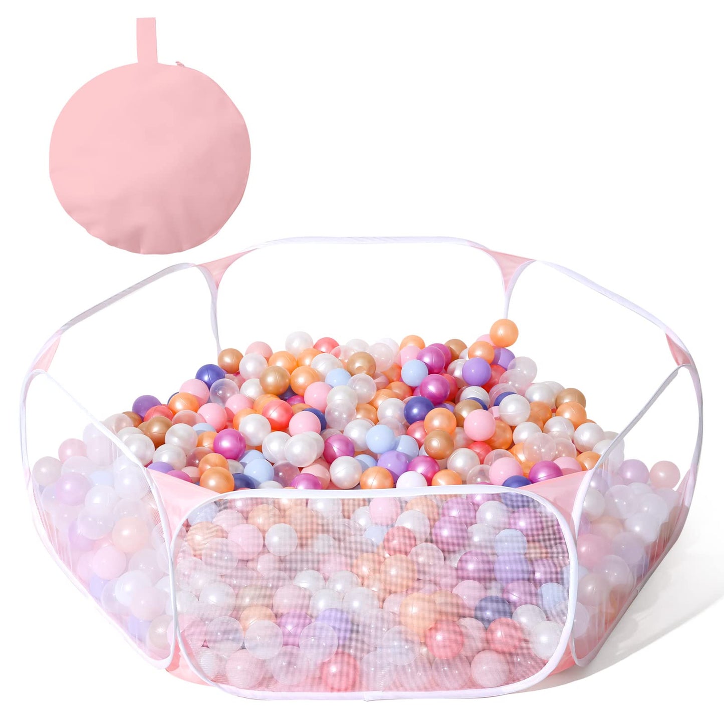 Kids Ball Pit Large Pop Up Children Ball Play Tent for Toddlers Girls Boys for Indoor Outdoor Baby Playpen with Carry Tote, Balls Not Included (Pink)…