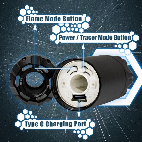 ACETECH Airsoft Pistol/Riffle RGB Tracer Unit with Bluetooth APP Control Bifrost BT 14mm CCW Negative Thread with M14- to M11+ Adaptor Glow in The Dark Green/Red BB LED RGB Lighting Effect
