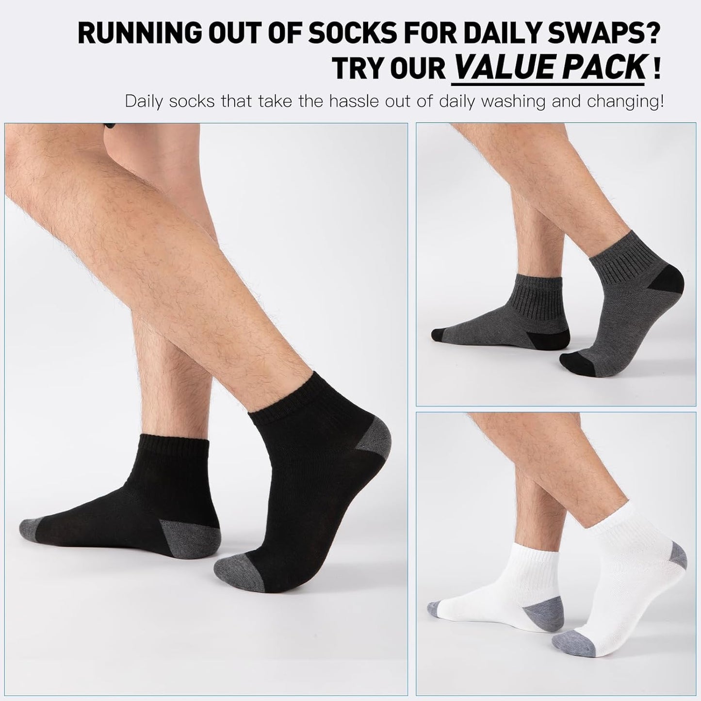 20 Pack 3 Styles Men's/Women's Mini Crew Ankle Socks Quarter Bulk - Breathable Thin Athletic Socks, Fits Shoe Size 8-11