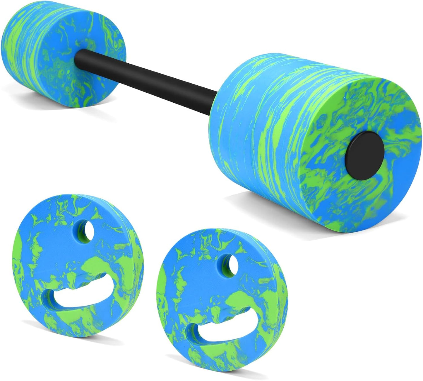29.3’’Aquatic Exercise Equipment Swim Barbell High Density EVA Foam Pool Barbell with Water Exercise Discs Aquatic Fitness Equipment (Blue&Green)