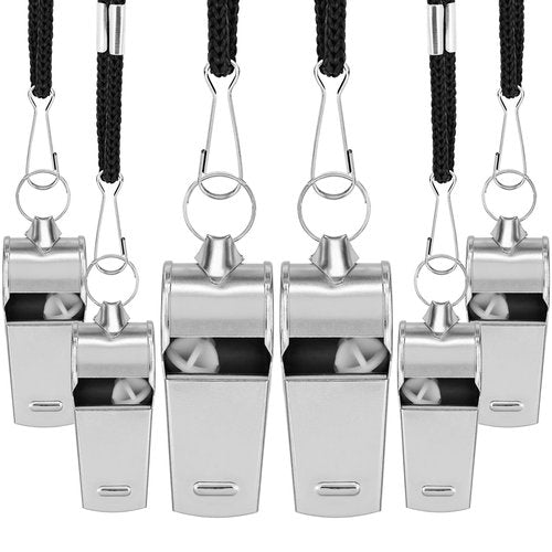 BENACES Metal Whistle, Whistles for Adults with Lanyard, 6 Pack Coaches Sport Whistle, Teacher Whistle, Referee Whistle, Suitable for Coaching/Refereeing/Athletic Training/Pet Training