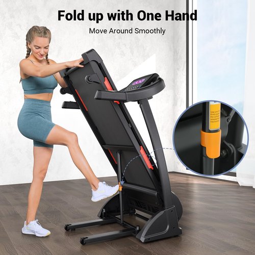 THERUN Incline Treadmill, Treadmills for Running and Walking, 300 lbs Weight Capacity Folding Treadmill with 0-15% Auto Incline, Wide Belt, 3.5HP, App, Heart Rate, Red