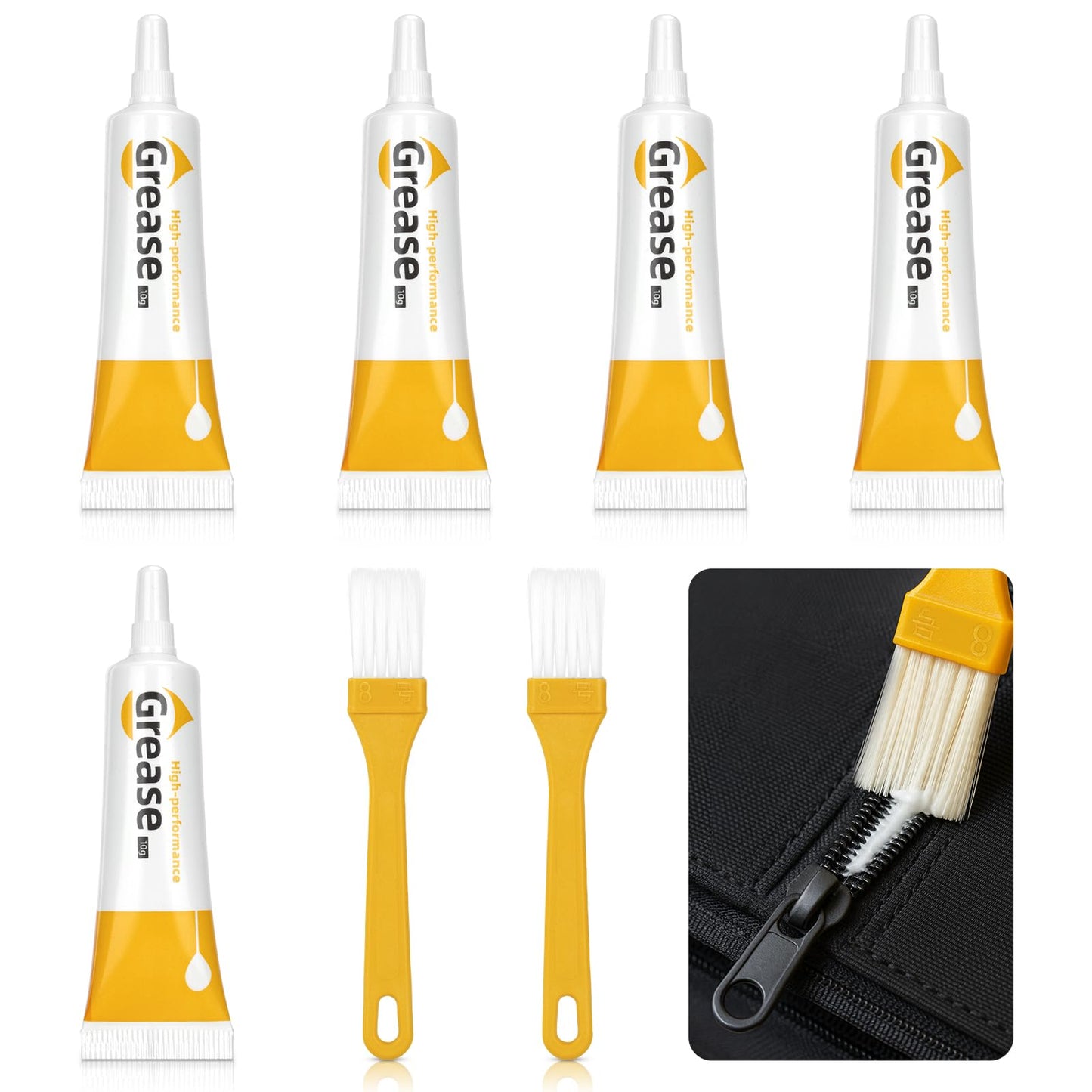 Zipper Lubricant 5 Pack with 2 Brushes – Clear Waterproof Zipper Grease for Metal & Plastic Zippers, Ideal for Wetsuits, Tents, Backpacks, Jackets & Outdoor Gear