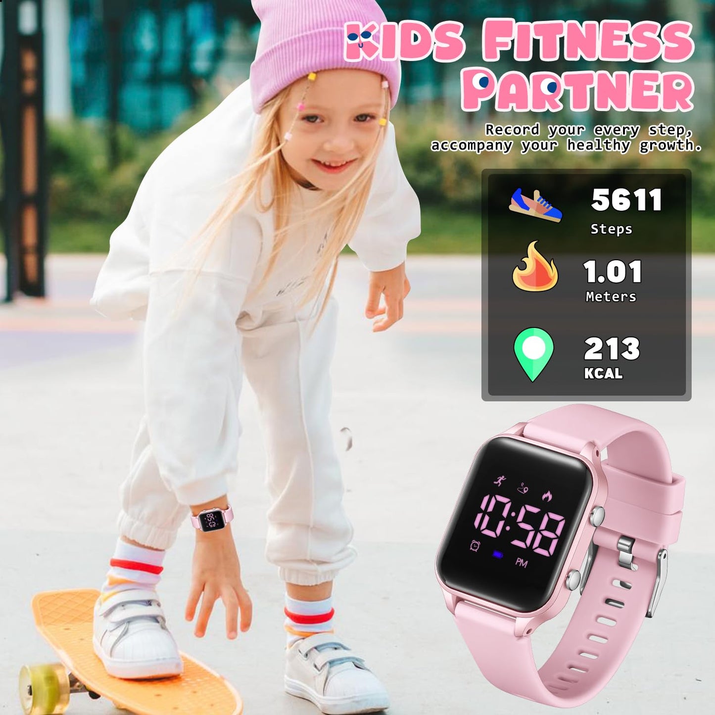 Timever Kids Digital Watches for Boys Girls, Sports Watch with Fitness Tracker, Pedometer, Alarm Clocks, Stopwatch, No App Needed Waterproof Kids Watch, Gift for Teens Student Girls Boys Ages 5-14