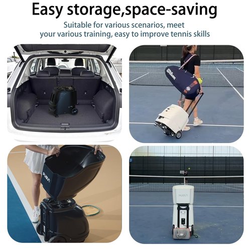 PT-Smart Professional Tennis Ball Machine - Smart APP Control, 75MPH Max Speed, 20 Landing Points & 12 Modes, Portable Auto Tennis Server with TopSpin/Backspin (4-6H Battery, 100+ Balls) (Black)