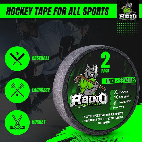 Rhino Grip Tape Premium Black Hockey Tape – Field Hockey and Lacrosse Grip Tape - Heavy-Duty Cloth Tape Easy Tear by Hand, Strong Grip – Also Great as Gaffer-Style Utility Tape (Black)